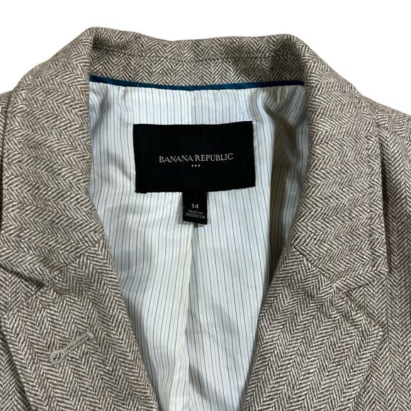 Banana Republic Blazer Womens Taupe Brown Herringbone Bronze Buttons Size 14 - Picture 2 of 7